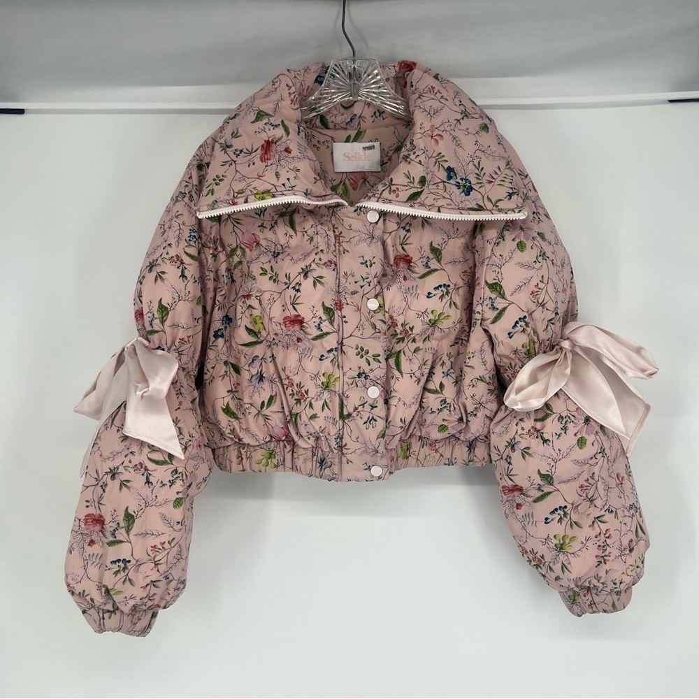 Selkie The Marshmellow Puffer Pink Floral Cropped Coquette Puff Sleeve Coat XS - Picture 4 of 11